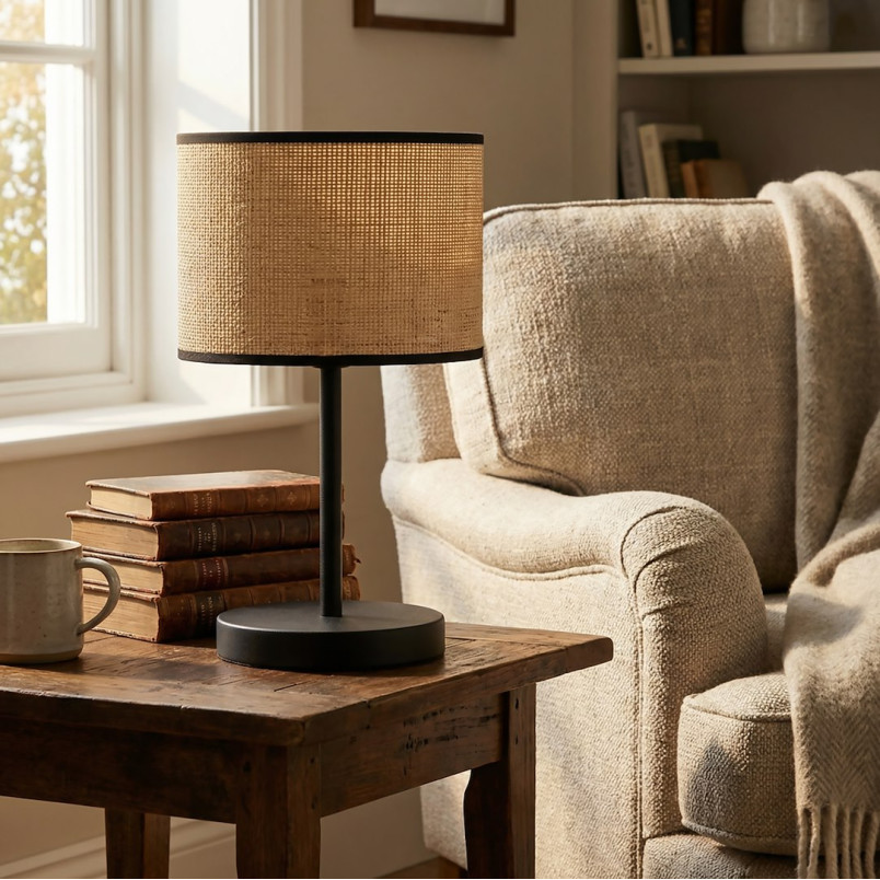 Lampa stołowa Emibig Eco - rattanowy abażur, styl boho