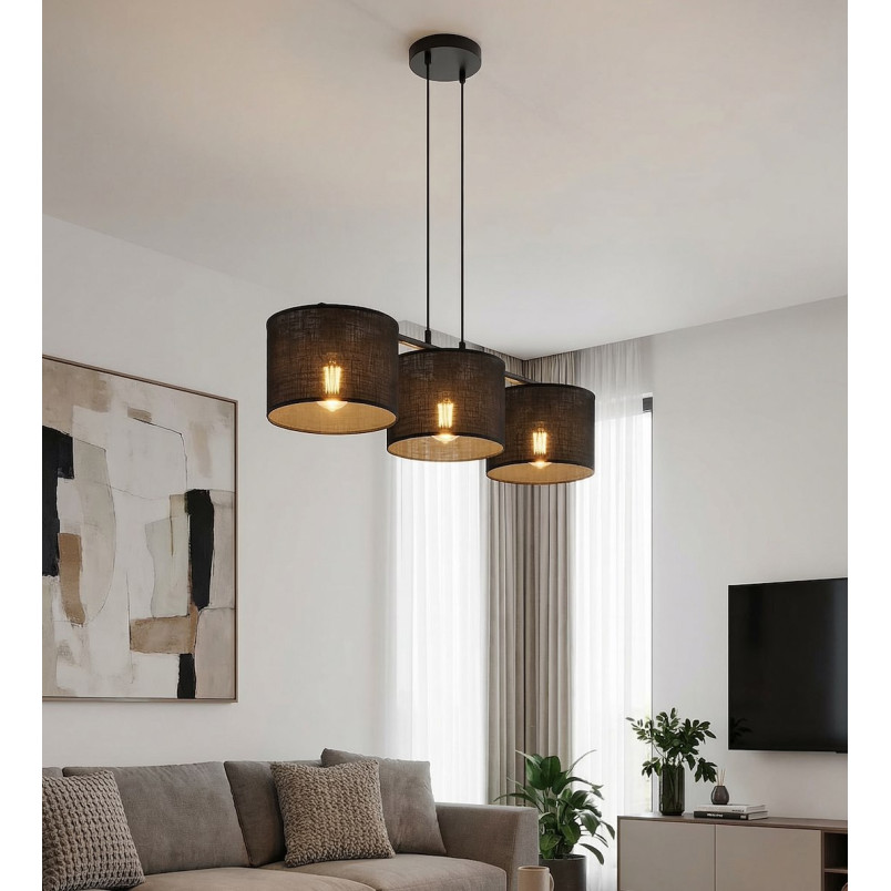 Lampa wisząca Emibig | 3 czarne klosze, 70cm | Sklep mebli