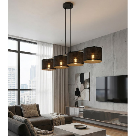 Lampa wisząca Emibig - 4 czarne klosze, 96cm - Sklep z meblami