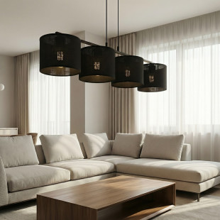 Lampa wisząca Emibig - 4 czarne klosze, 96cm - Sklep z meblami