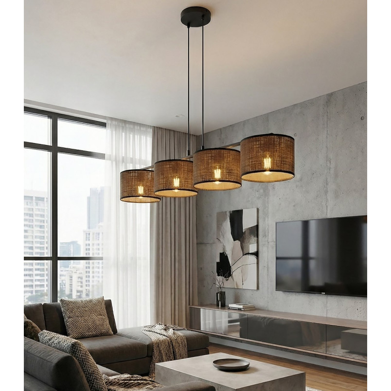 Lampa wisząca Emibig: 4 brązowe klosze, 96cm - Sklep z meblami
