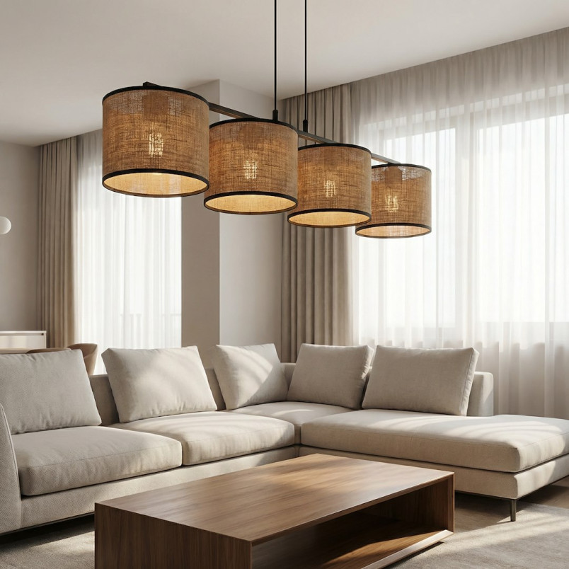 Lampa wisząca Emibig: 4 brązowe klosze, 96cm - Sklep z meblami