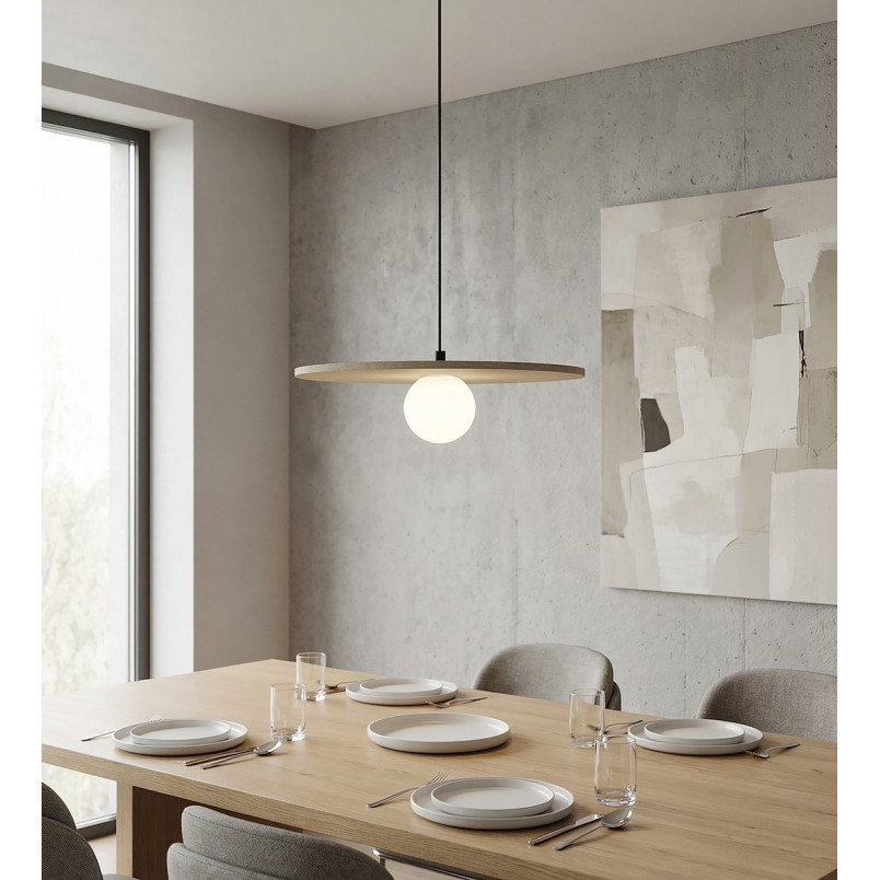 Lampa wisząca Calma Emibig: filcowa kula, beż, 40cm