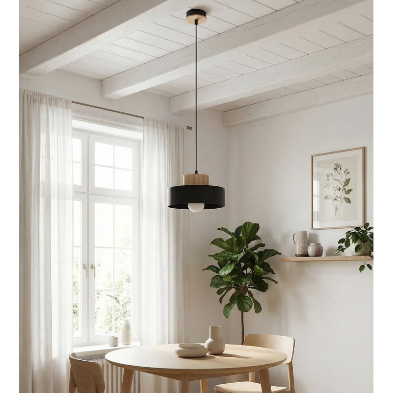 Lampa wisząca Kivi Emibig | Skandynawski design, metal i drewno