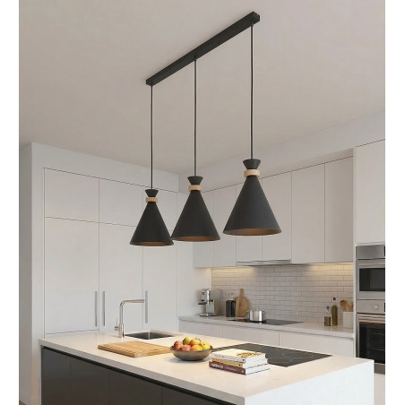 Lampa wisząca Emibig ZERO | 3 stożki, czarna | Skandynawski design