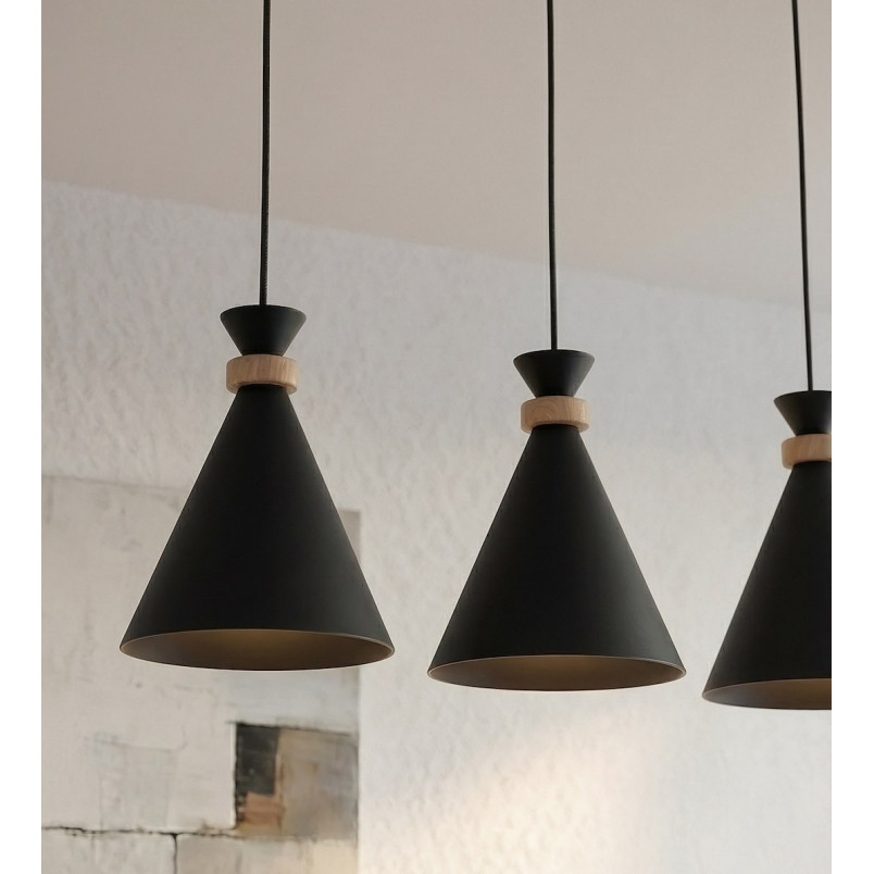 Lampa wisząca Emibig ZERO | 3 stożki, czarna | Skandynawski design