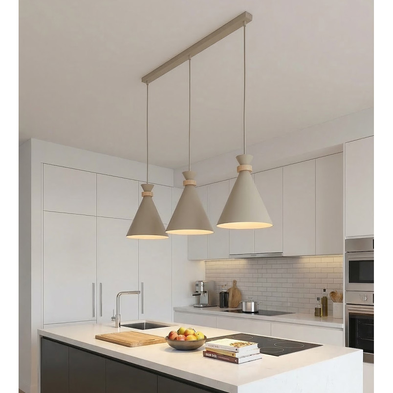 Lampa wisząca Emibig Zero: 3 stożki, styl skandynawski, mokka