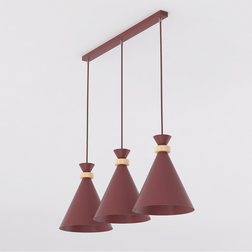 Lampa wisząca Emibig ZERO - 3 stożki, burgund | Skandynawski design