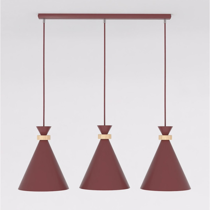 Lampa wisząca Emibig ZERO - 3 stożki, burgund | Skandynawski design