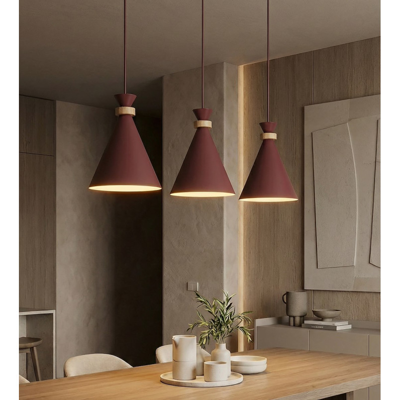 Lampa wisząca Emibig ZERO - 3 stożki, burgund | Skandynawski design