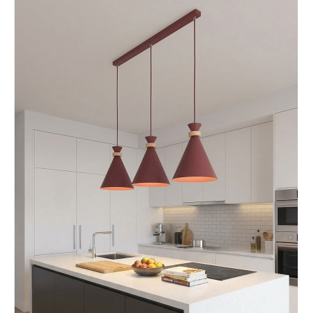 Lampa wisząca Emibig ZERO - 3 stożki, burgund | Skandynawski design
