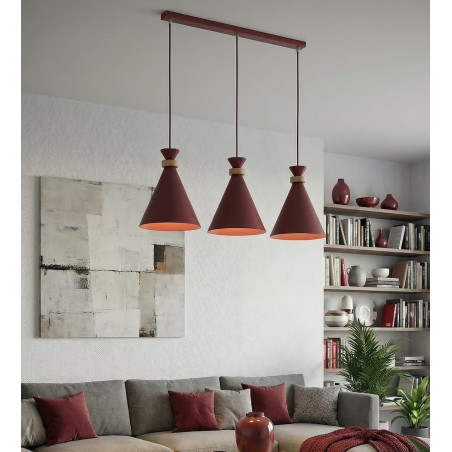Lampa wisząca Emibig ZERO - 3 stożki, burgund | Skandynawski design