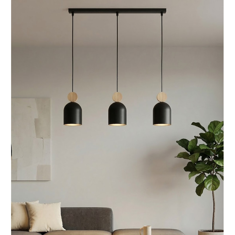 Lampa wisząca Mesi | Emibig | Czarna z drewnem | 66cm