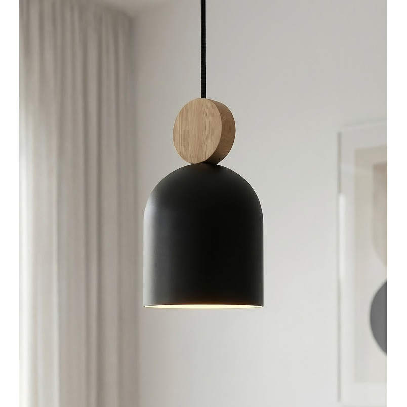 Lampa wisząca Mesi | Emibig | Czarna z drewnem | 66cm