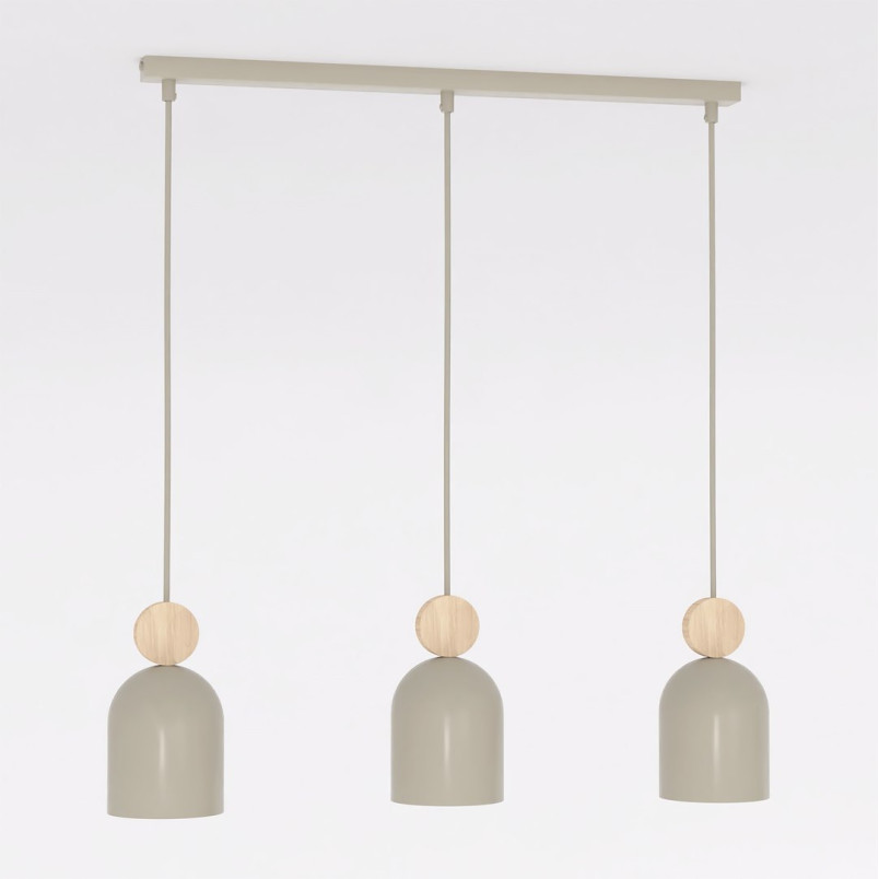Lampa wisząca Mesi Emibig | Beżowa z drewnem, 66cm
