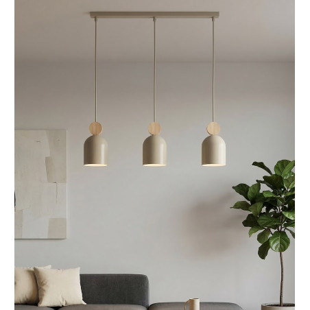 Lampa wisząca Mesi Emibig | Beżowa z drewnem, 66cm