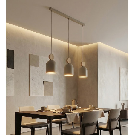 Lampa wisząca Mesi Emibig | Beżowa z drewnem, 66cm