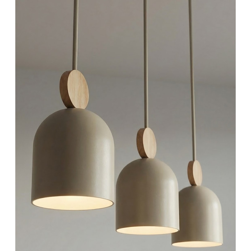 Lampa wisząca Mesi Emibig | Beżowa z drewnem, 66cm