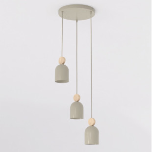 Lampa wisząca Mesi Emibig | Beżowa z drewnem, 3 punkty