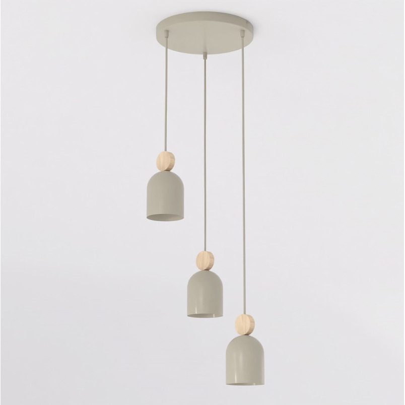 Lampa wisząca Mesi Emibig | Beżowa z drewnem, 3 punkty
