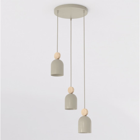 Lampa wisząca Mesi Emibig | Beżowa z drewnem, 3 punkty