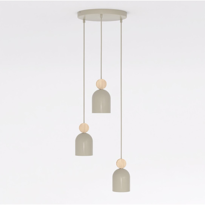 Lampa wisząca Mesi Emibig | Beżowa z drewnem, 3 punkty