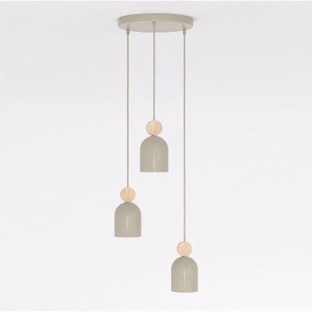 Lampa wisząca Mesi Emibig | Beżowa z drewnem, 3 punkty
