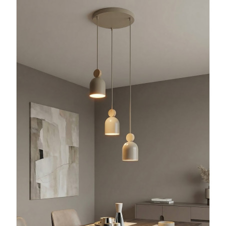 Lampa wisząca Mesi Emibig | Beżowa z drewnem, 3 punkty
