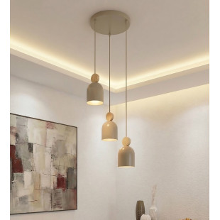 Lampa wisząca Mesi Emibig | Beżowa z drewnem, 3 punkty