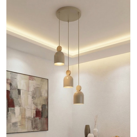 Lampa wisząca Mesi Emibig | Beżowa z drewnem, 3 punkty