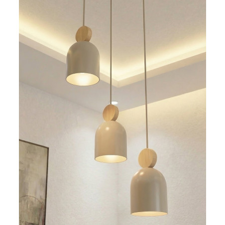 Lampa wisząca Mesi Emibig | Beżowa z drewnem, 3 punkty