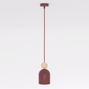 Lampa wisząca Mesi - metal i drewno, burgundzki kolor | Emibig