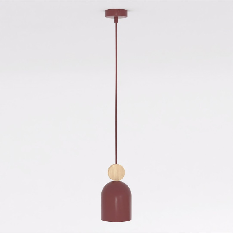 Lampa wisząca Mesi - metal i drewno, burgundzki kolor | Emibig