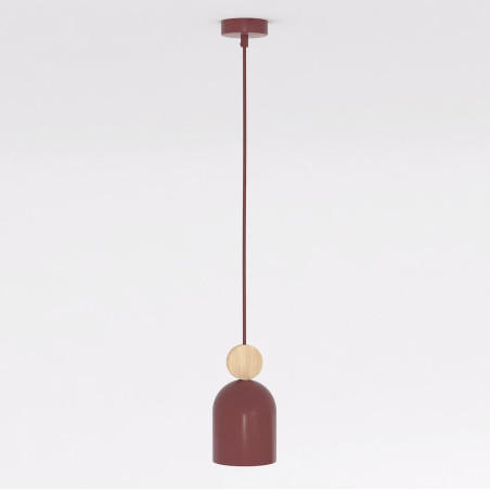 Lampa wisząca Mesi - metal i drewno, burgundzki kolor | Emibig