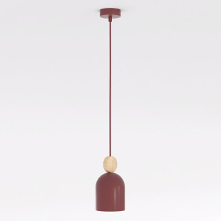 Lampa wisząca Mesi - metal i drewno, burgundzki kolor | Emibig