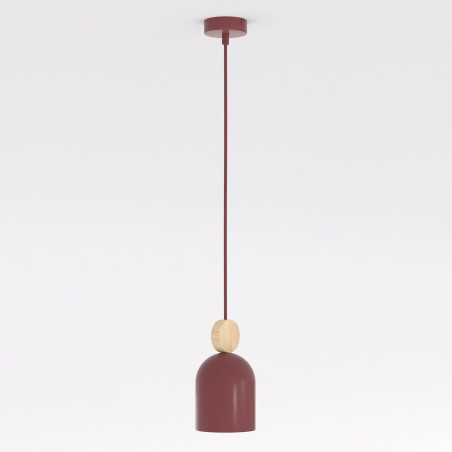 Lampa wisząca Mesi - metal i drewno, burgundzki kolor | Emibig
