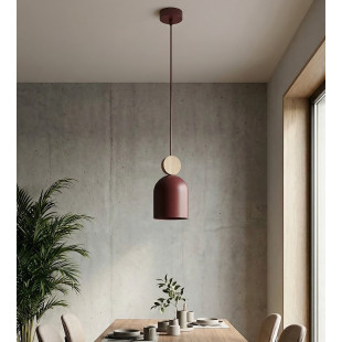 Lampa wisząca Mesi - metal i drewno, burgundzki kolor | Emibig