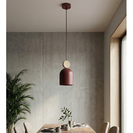 Lampa wisząca Mesi - metal i drewno, burgundzki kolor | Emibig