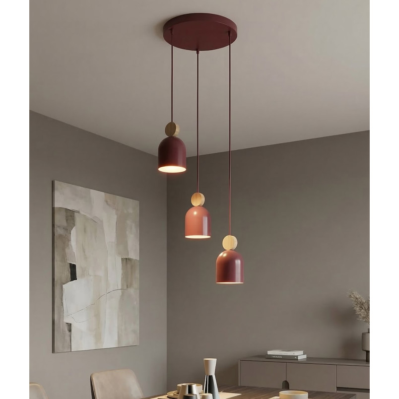Lampa wisząca Mesi | Emibig - Burgund z drewnem
