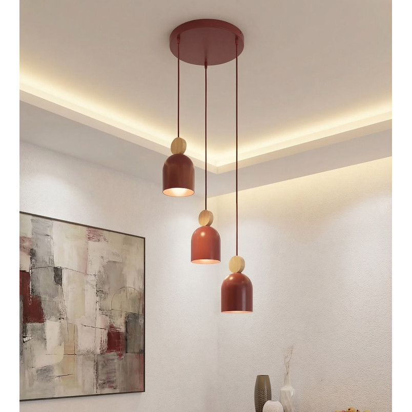 Lampa wisząca Mesi | Emibig - Burgund z drewnem