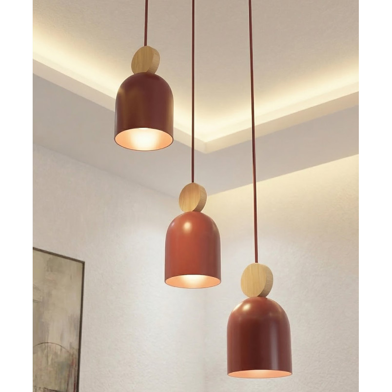 Lampa wisząca Mesi | Emibig - Burgund z drewnem