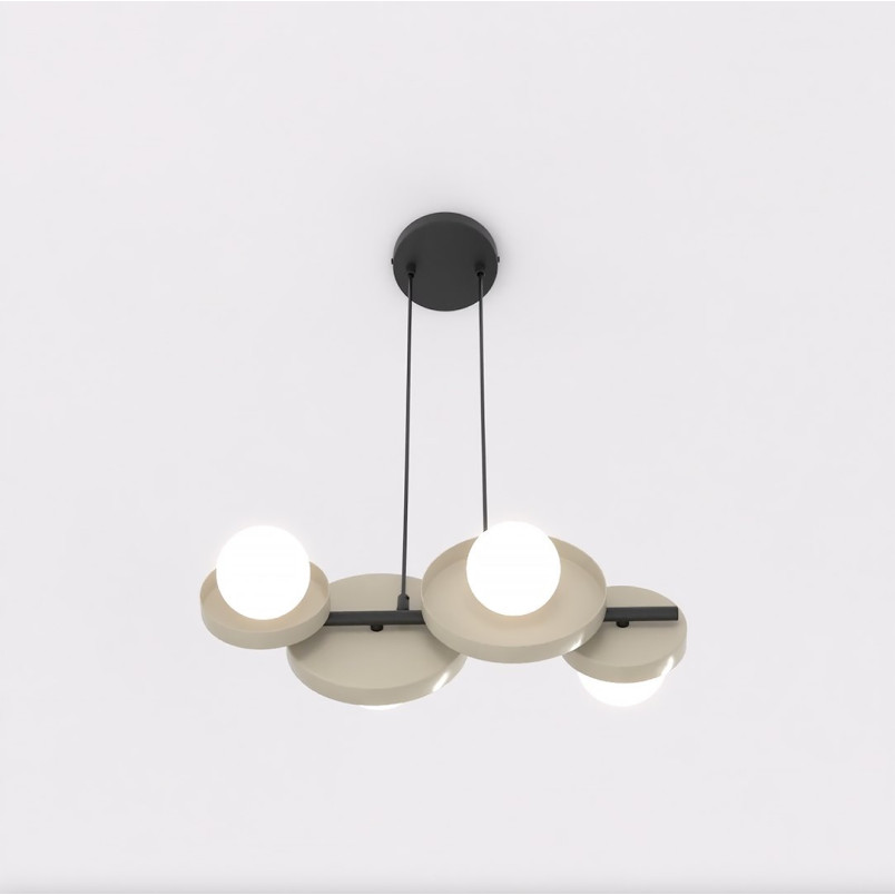 Lampa wisząca Emibig - metalowa, 4 kule, 53cm - beżowo-biała
