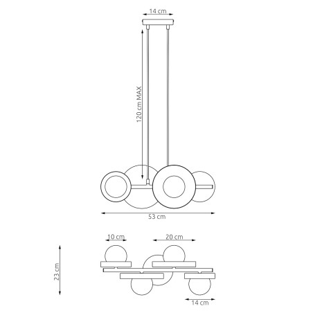 Lampa wisząca Emibig - metalowa, 4 kule, 53cm - beżowo-biała