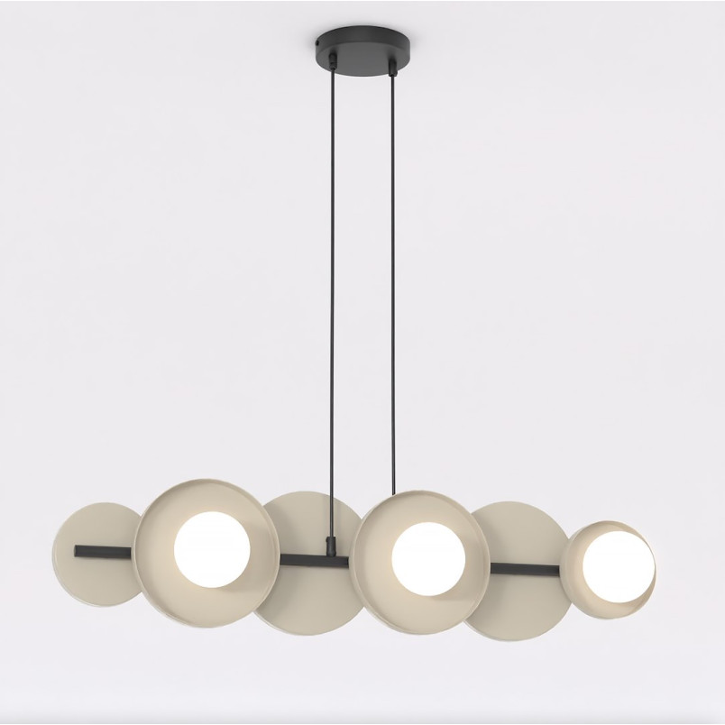 Lampa wisząca Emibig | Metalowa, 6 kul, 85cm | Beżowo-biała