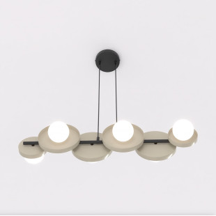 Lampa wisząca Emibig | Metalowa, 6 kul, 85cm | Beżowo-biała