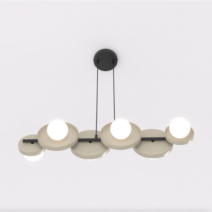 Lampa wisząca Emibig | Metalowa, 6 kul, 85cm | Beżowo-biała