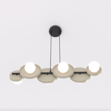 Lampa wisząca Emibig | Metalowa, 6 kul, 85cm | Beżowo-biała