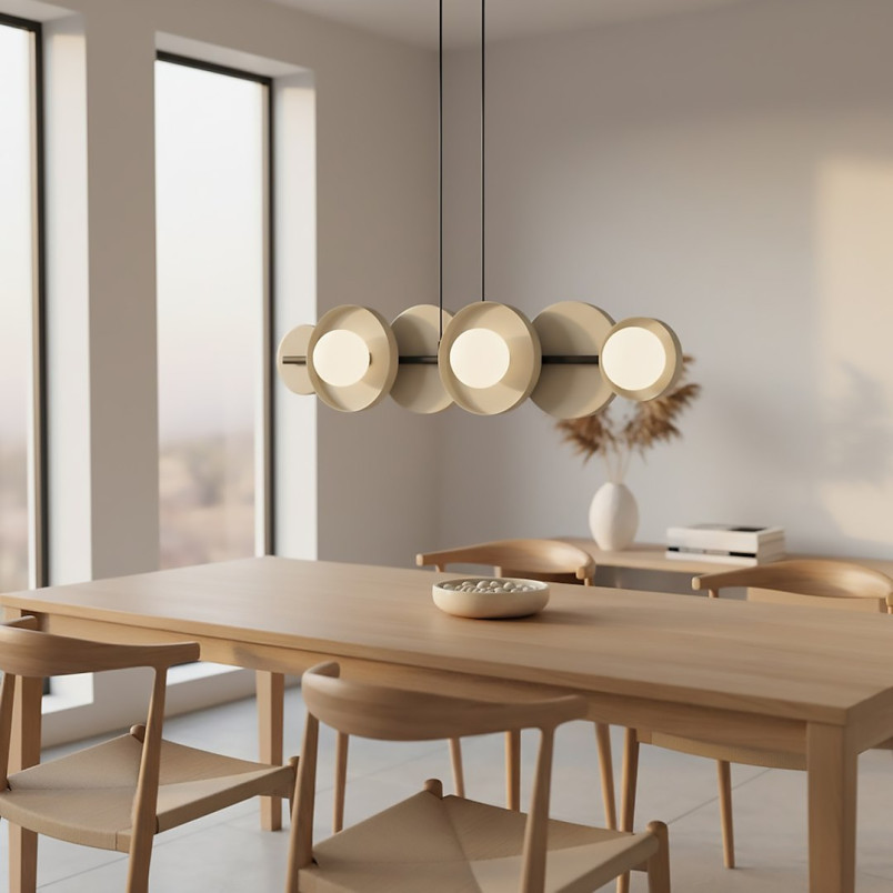Lampa wisząca Emibig | Metalowa, 6 kul, 85cm | Beżowo-biała