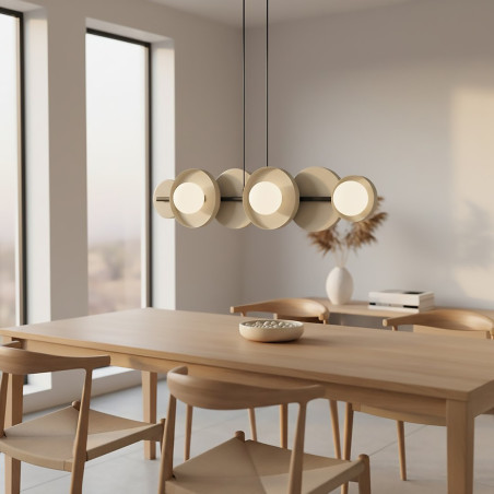 Lampa wisząca Emibig | Metalowa, 6 kul, 85cm | Beżowo-biała