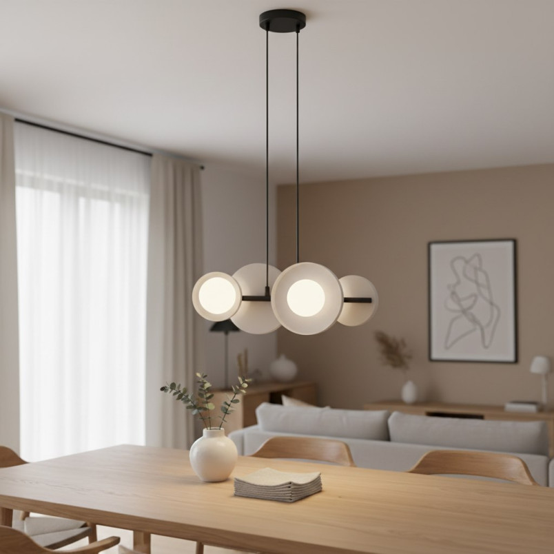 Lampa wisząca Emibig | Metalowa, szaro-biała, 4 kule